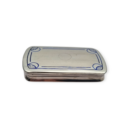 Caja rectangular Art Déco de plata 800 con esmalte azul, Alemania, Circa 1940