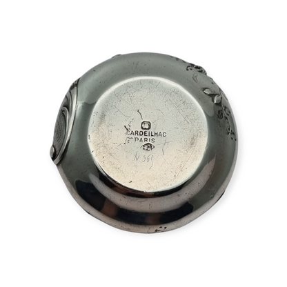 Art Nouveau pill box, 950 silver, Cardeilhac Paris, Minerva 1 hallmark, Circa 1890-1910