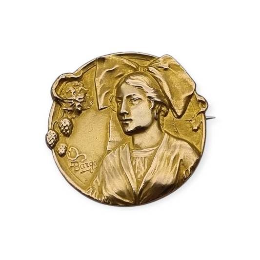 Art Nouveau brooch Oria signed ABargas, rolled gold France circa 1900