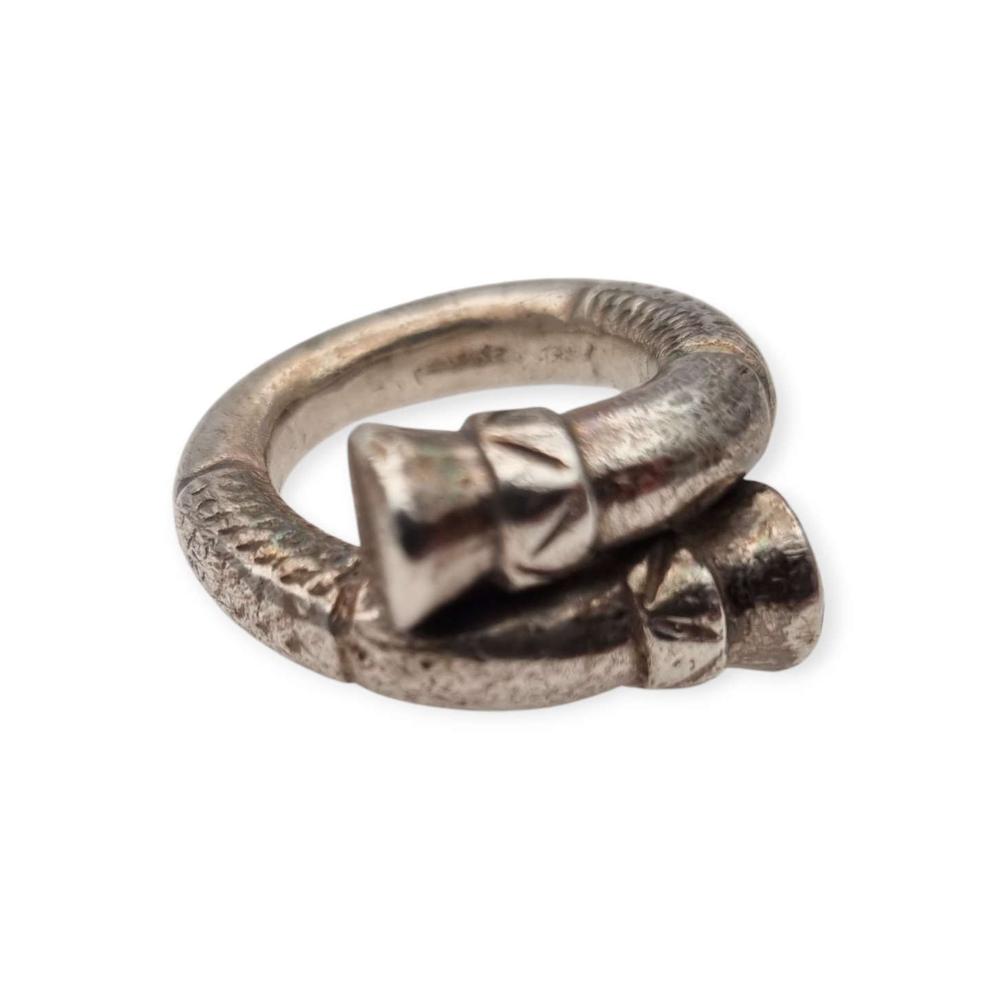 Brandimarte Florence 800 silver ring, ethnic style, rustic finish, circa 1980