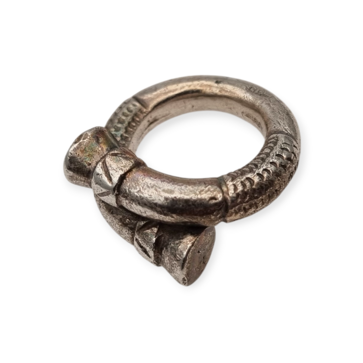 Brandimarte Florence 800 silver ring, ethnic style, rustic finish, circa 1980