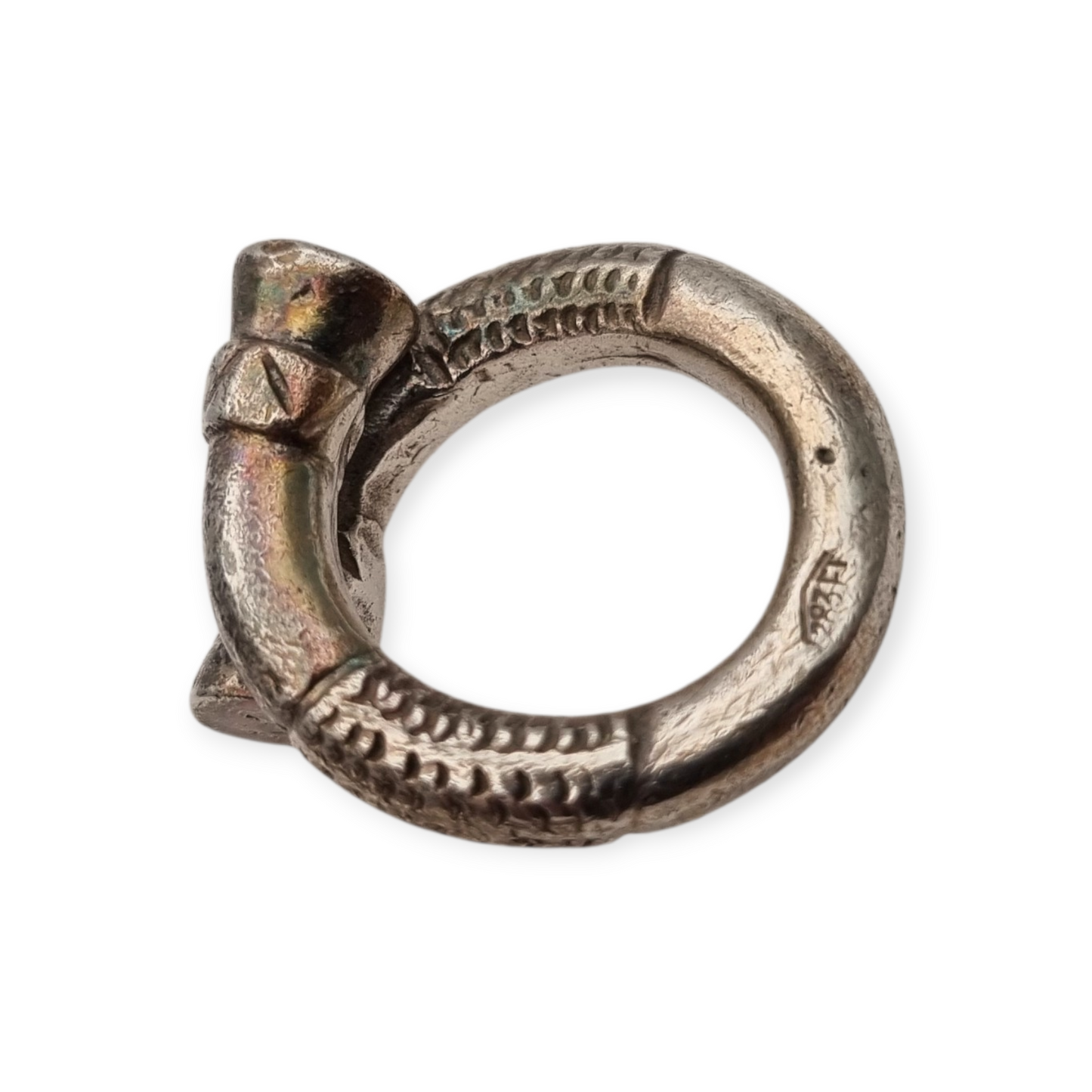 Brandimarte Florence 800 silver ring, ethnic style, rustic finish, circa 1980