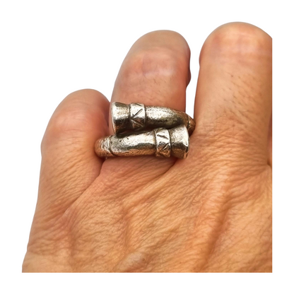 Brandimarte Florence 800 silver ring, ethnic style, rustic finish, circa 1980