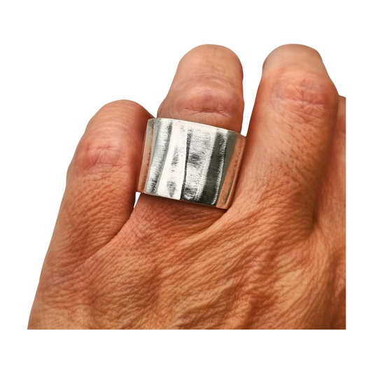 Vintage brutalist wide 925 silver ring, circa 1990