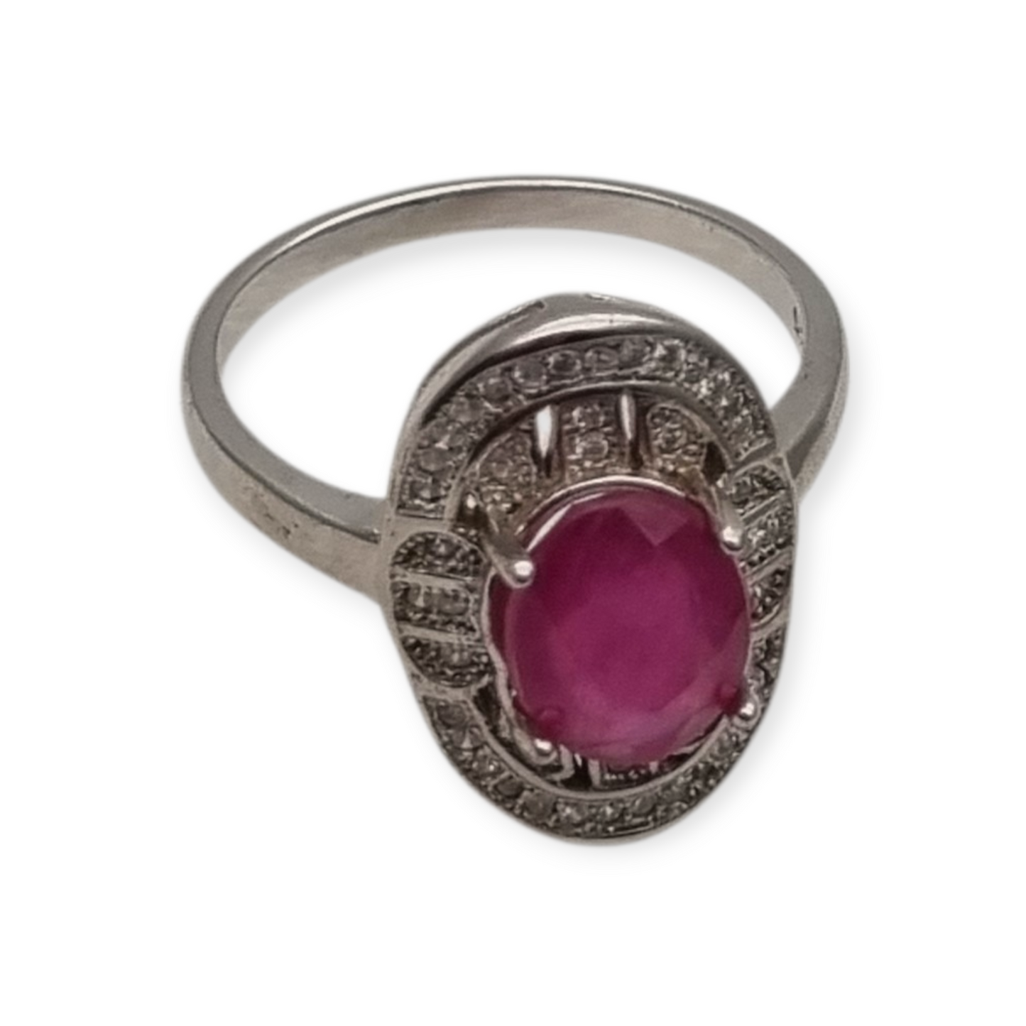 925 Silver ring with ruby and cubic zirconia, Art Deco style, circa 1980-90