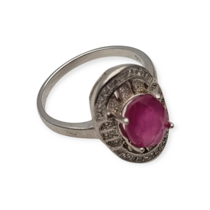 925 Silver ring with ruby and cubic zirconia, Art Deco style, circa 1980-90