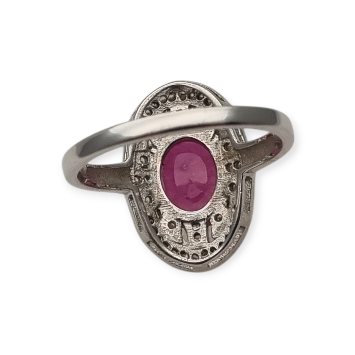 925 Silver ring with ruby and cubic zirconia, Art Deco style, circa 1980-90