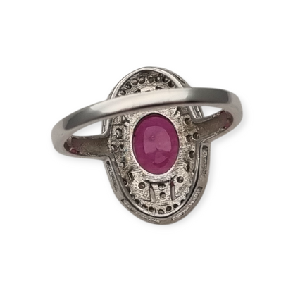 925 Silver ring with ruby and cubic zirconia, Art Deco style, circa 1980-90