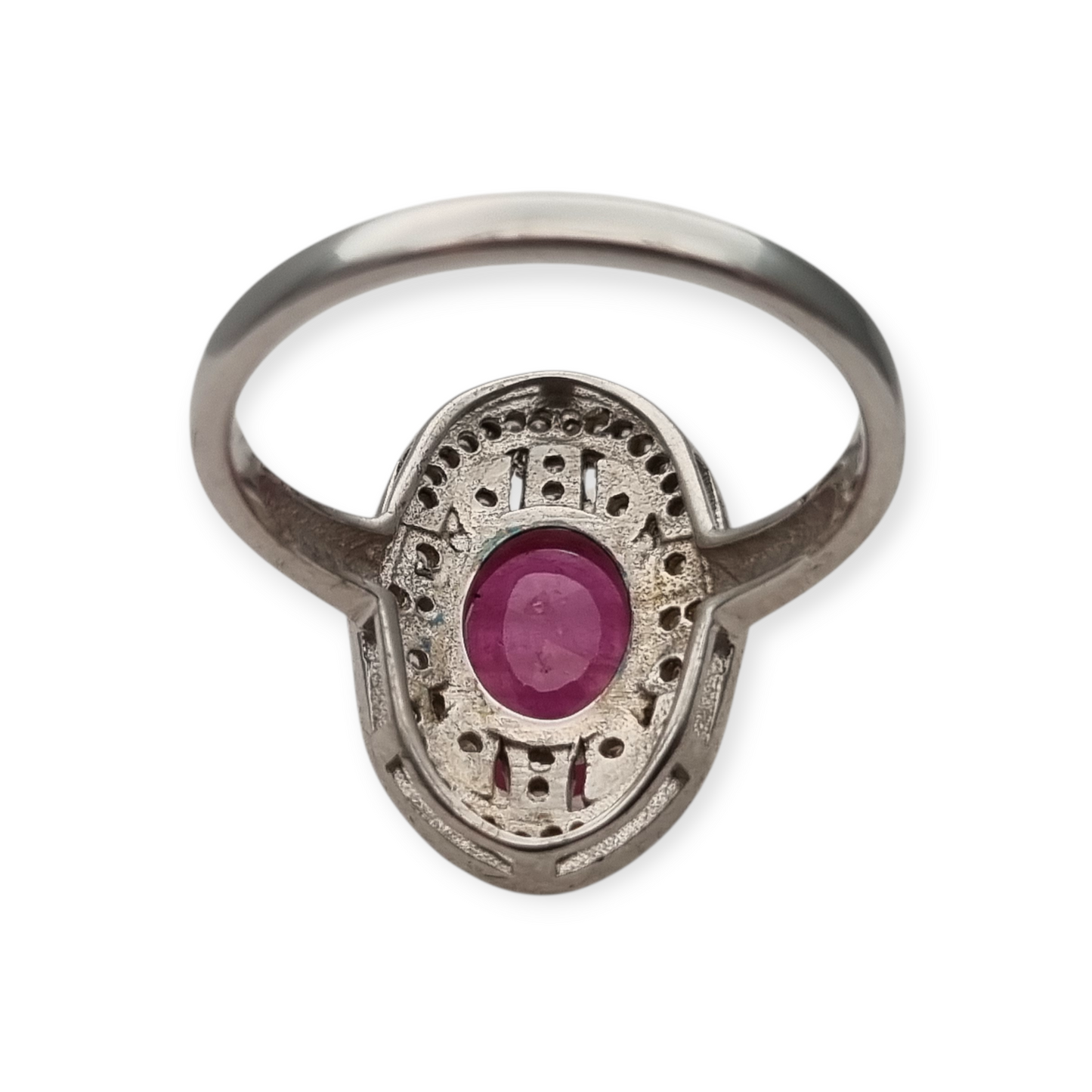 925 Silver ring with ruby and cubic zirconia, Art Deco style, circa 1980-90