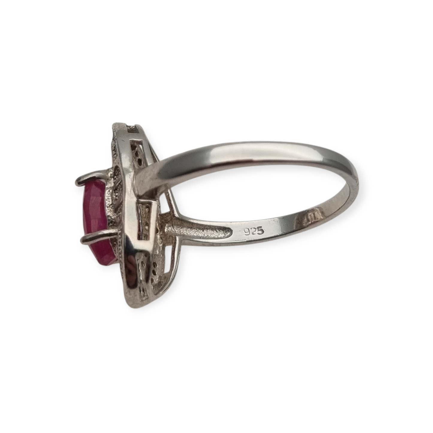 925 Silver ring with ruby and cubic zirconia, Art Deco style, circa 1980-90
