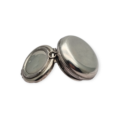 Caja eduardiana antigua redonda de plata para chatelaine circa 1915