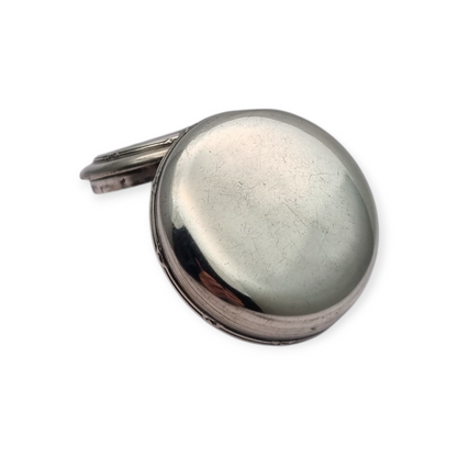 Caja eduardiana antigua redonda de plata para chatelaine circa 1915
