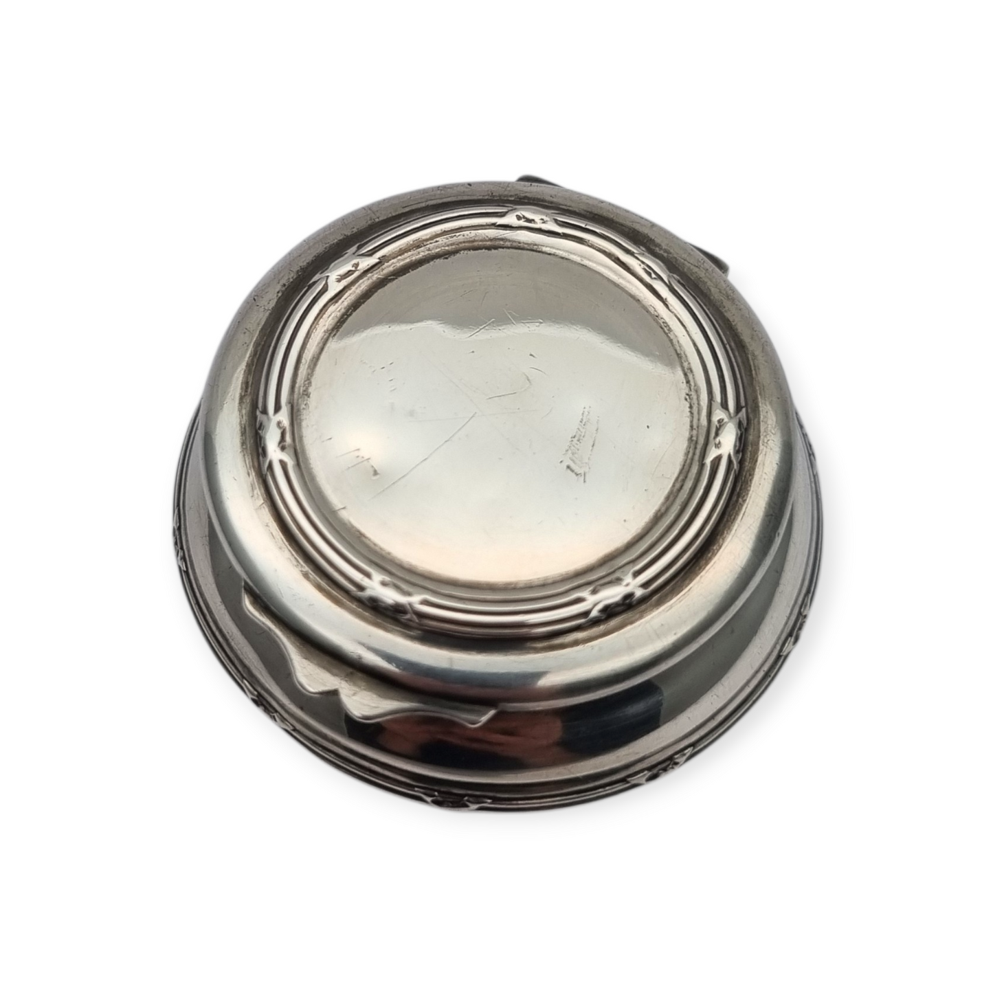 Caja eduardiana antigua redonda de plata para chatelaine circa 1915