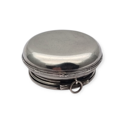 Caja eduardiana antigua redonda de plata para chatelaine circa 1915