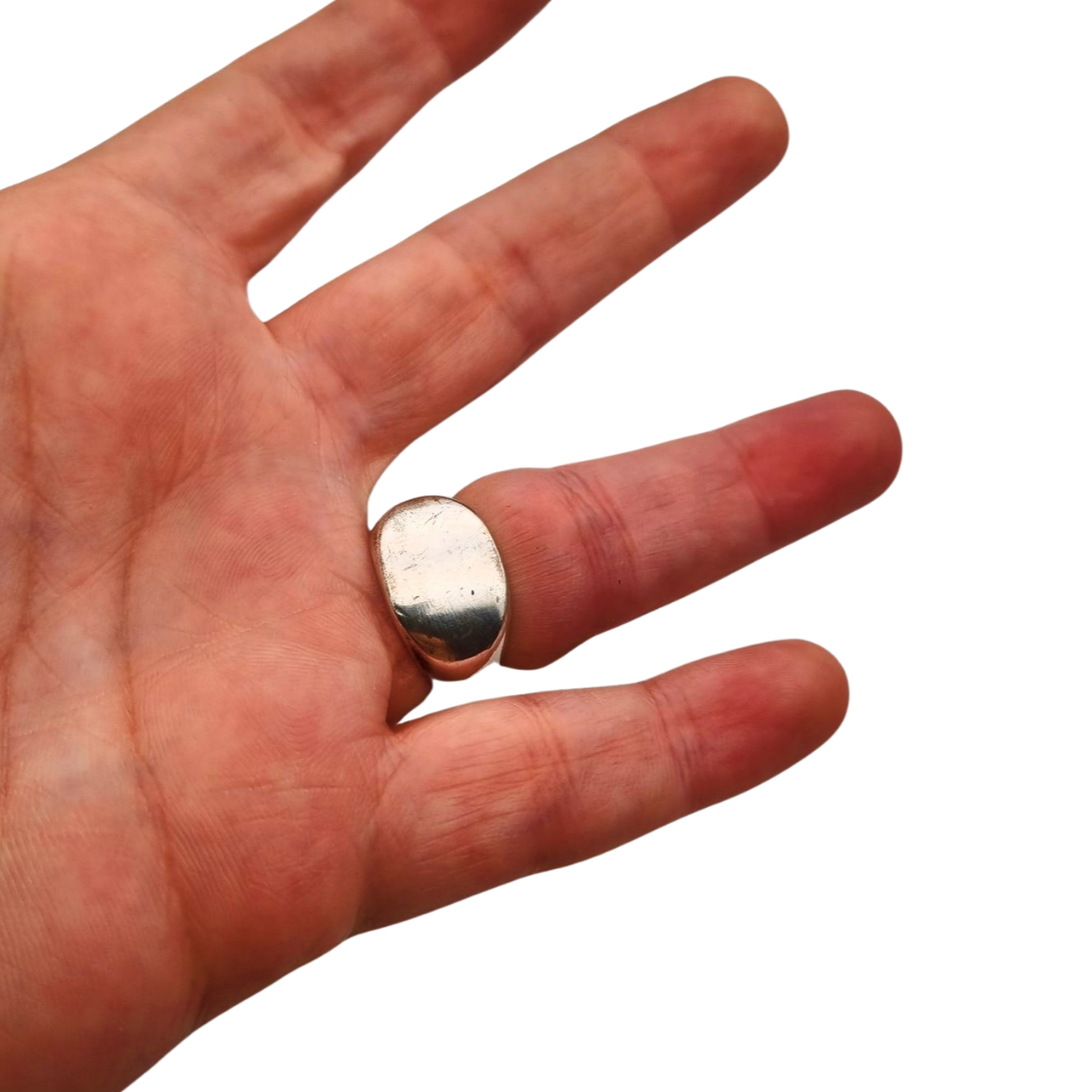 Boho style designer ring in silver and mother-of-pearl signed Athena, Europe 90s
