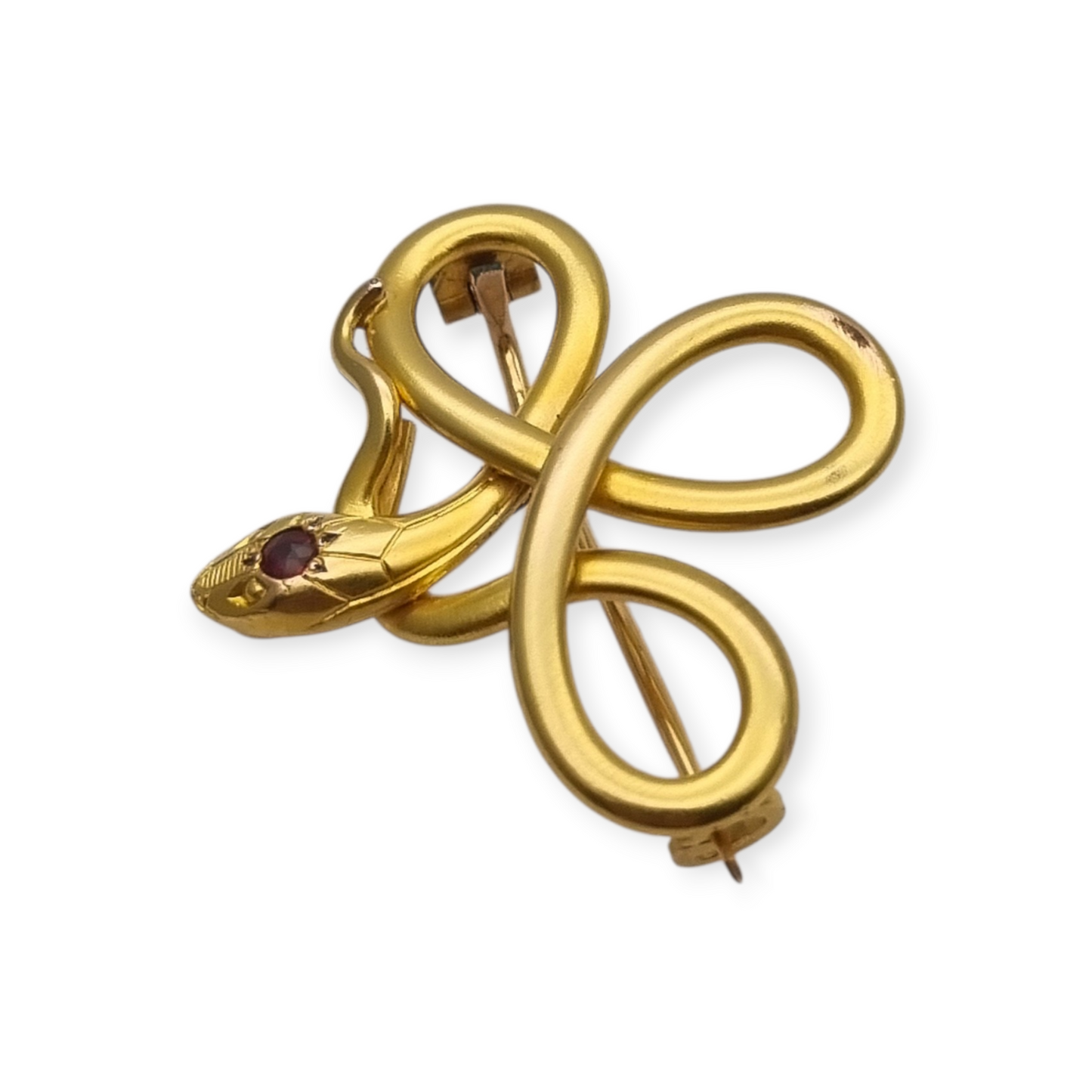French FIX brooch with intertwined snake, rolled gold and red stone circa 1910