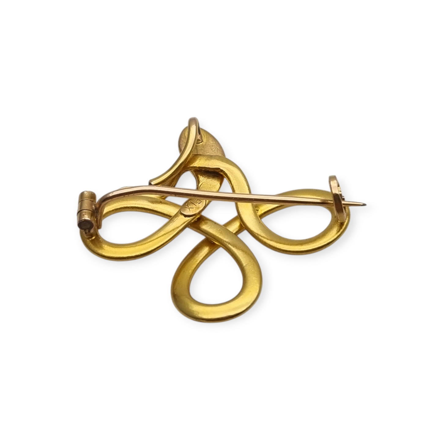 French FIX brooch with intertwined snake, rolled gold and red stone circa 1910