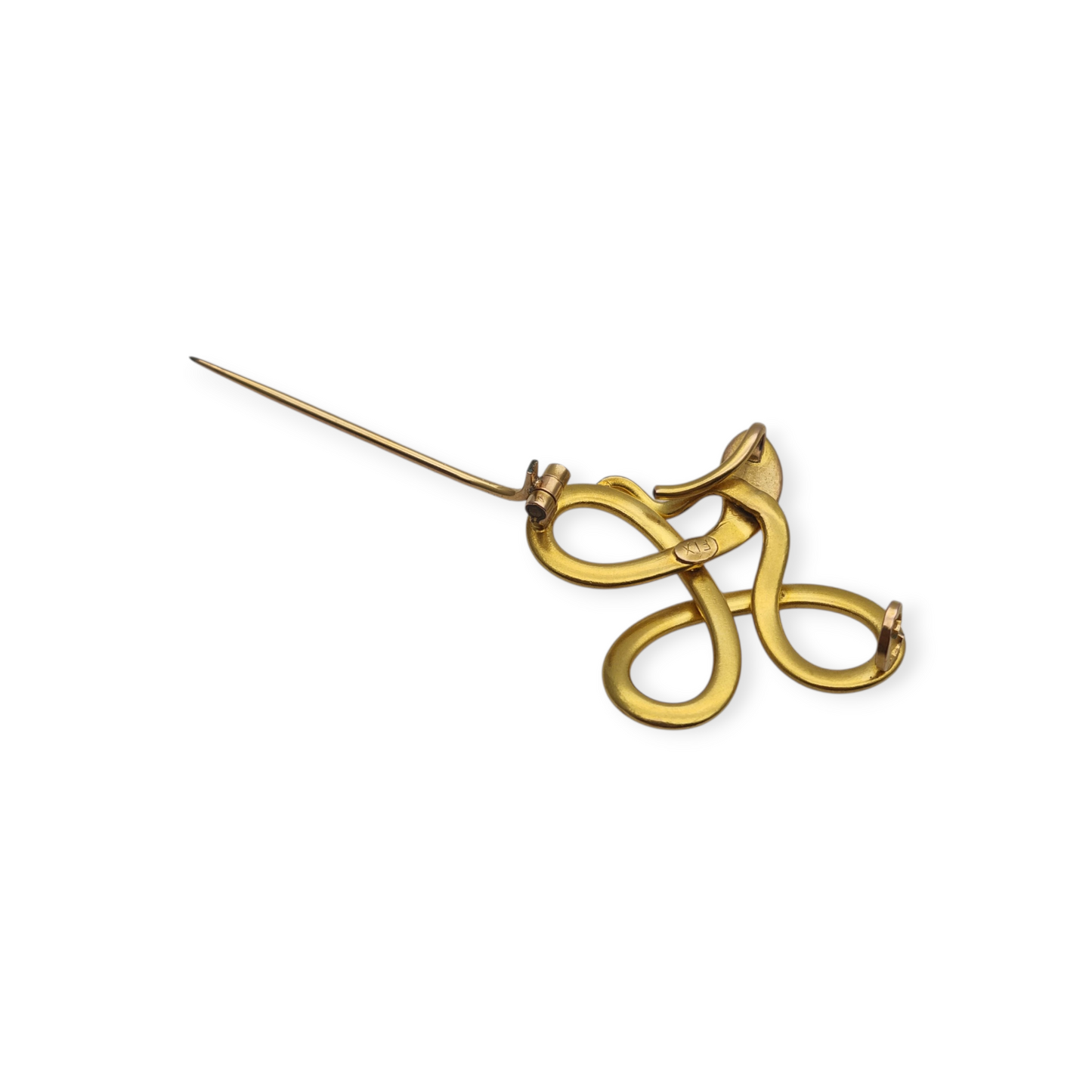French FIX brooch with intertwined snake, rolled gold and red stone circa 1910