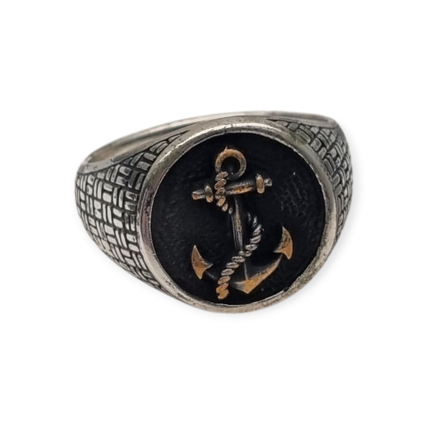 Anillo vintage de plata 925 con ancla marinera, circa 1990