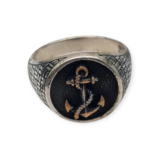 Anillo vintage de plata 925 con ancla marinera, circa 1990