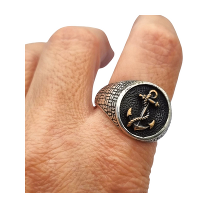 Anillo vintage de plata 925 con ancla marinera, circa 1990