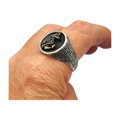 Anillo vintage de plata 925 con ancla marinera, circa 1990