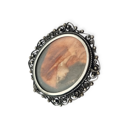 800 silver and filigree pendant brooch with miniature of Saint Fabiola, circa 1920