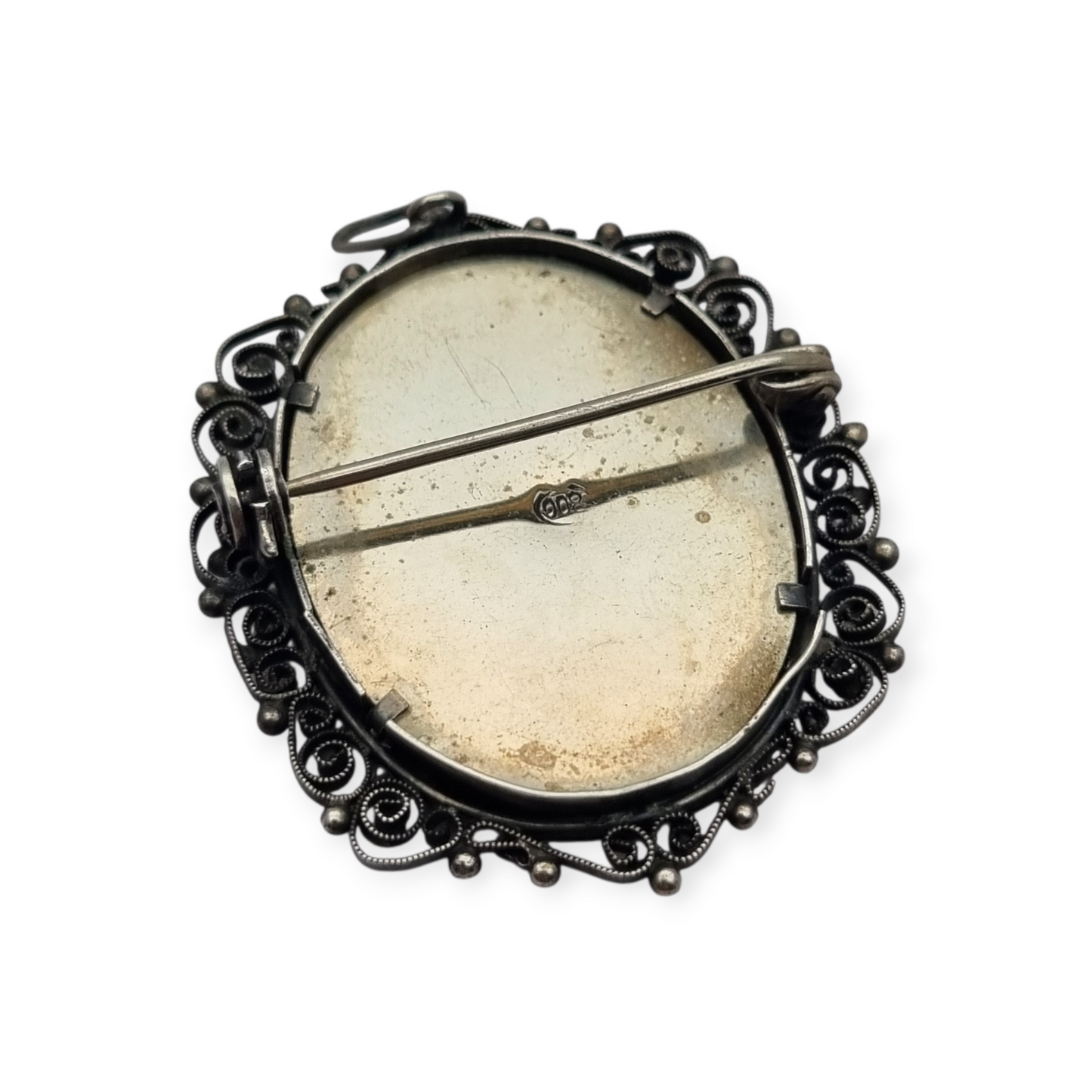 800 silver and filigree pendant brooch with miniature of Saint Fabiola, circa 1920