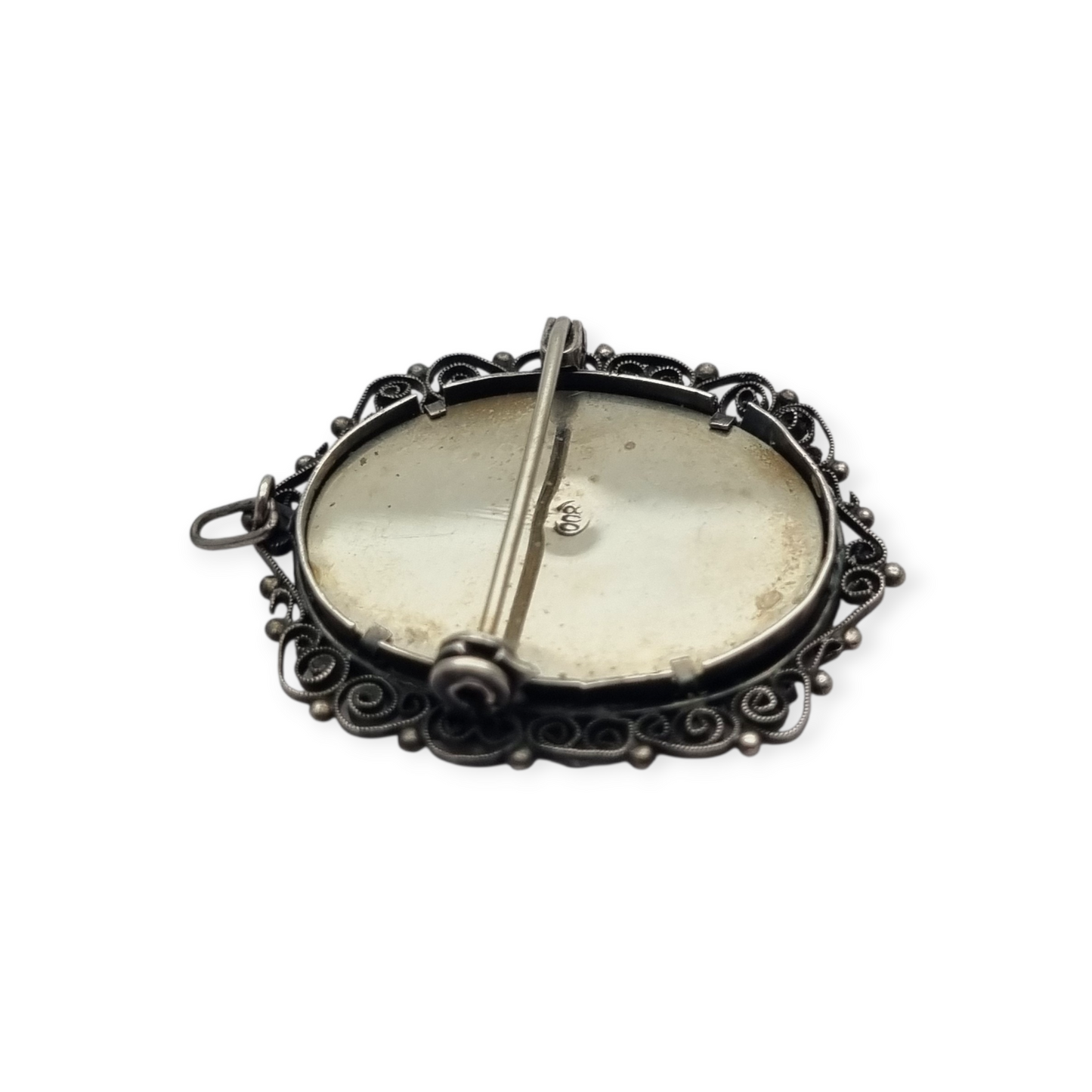 800 silver and filigree pendant brooch with miniature of Saint Fabiola, circa 1920