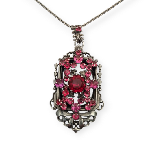 Art Nouveau silver locket with pink crystals circa 1920
