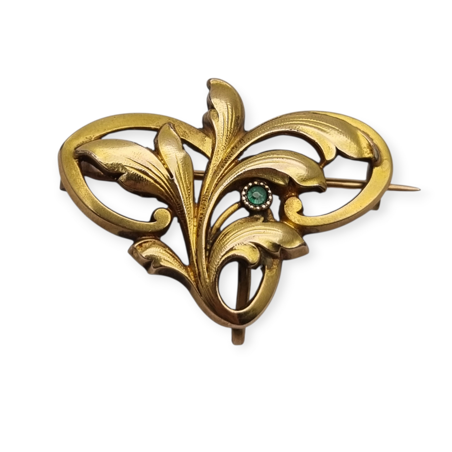 FIX Art Nouveau gold-plated brooch with green stone and floral design, circa 1920