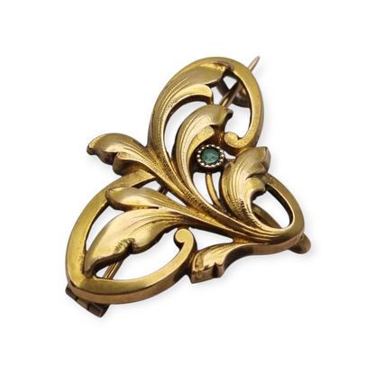 FIX Art Nouveau gold-plated brooch with green stone and floral design, circa 1920