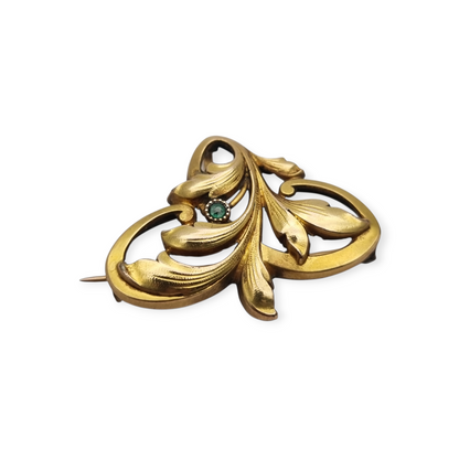 FIX Art Nouveau gold-plated brooch with green stone and floral design, circa 1920