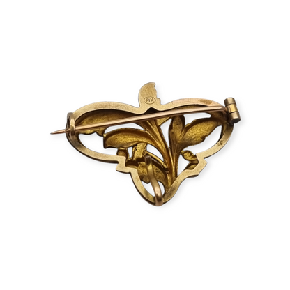 FIX Art Nouveau gold-plated brooch with green stone and floral design, circa 1920