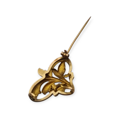 FIX Art Nouveau gold-plated brooch with green stone and floral design, circa 1920