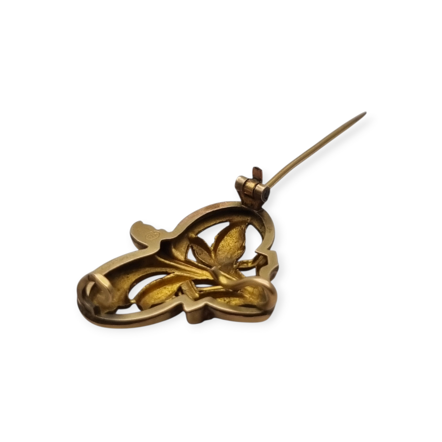 FIX Art Nouveau gold-plated brooch with green stone and floral design, circa 1920