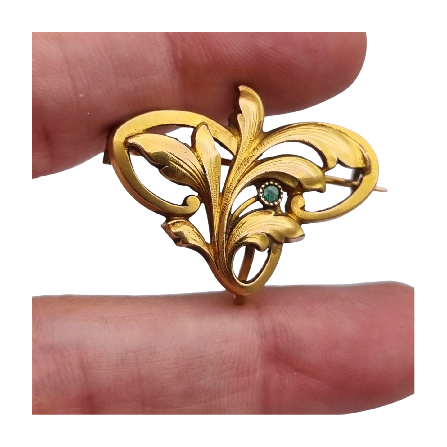 FIX Art Nouveau gold-plated brooch with green stone and floral design, circa 1920