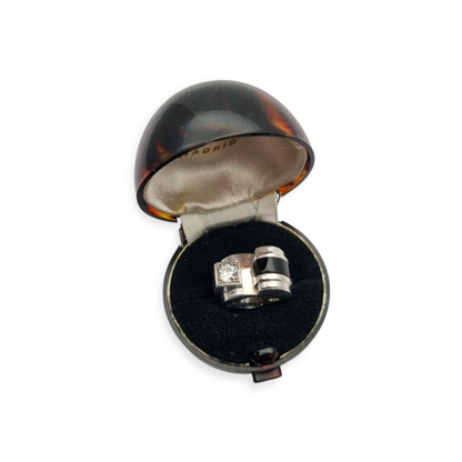 French Art Deco ring in 800 Silver with onyx and crystal circa 1930