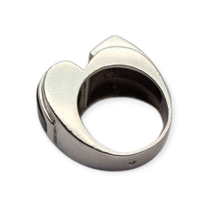 French Art Deco ring in 800 Silver with onyx and crystal circa 1930