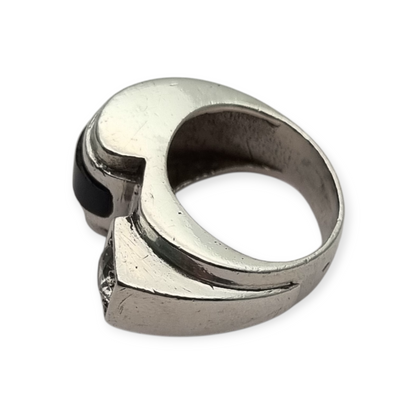 French Art Deco ring in 800 Silver with onyx and crystal circa 1930
