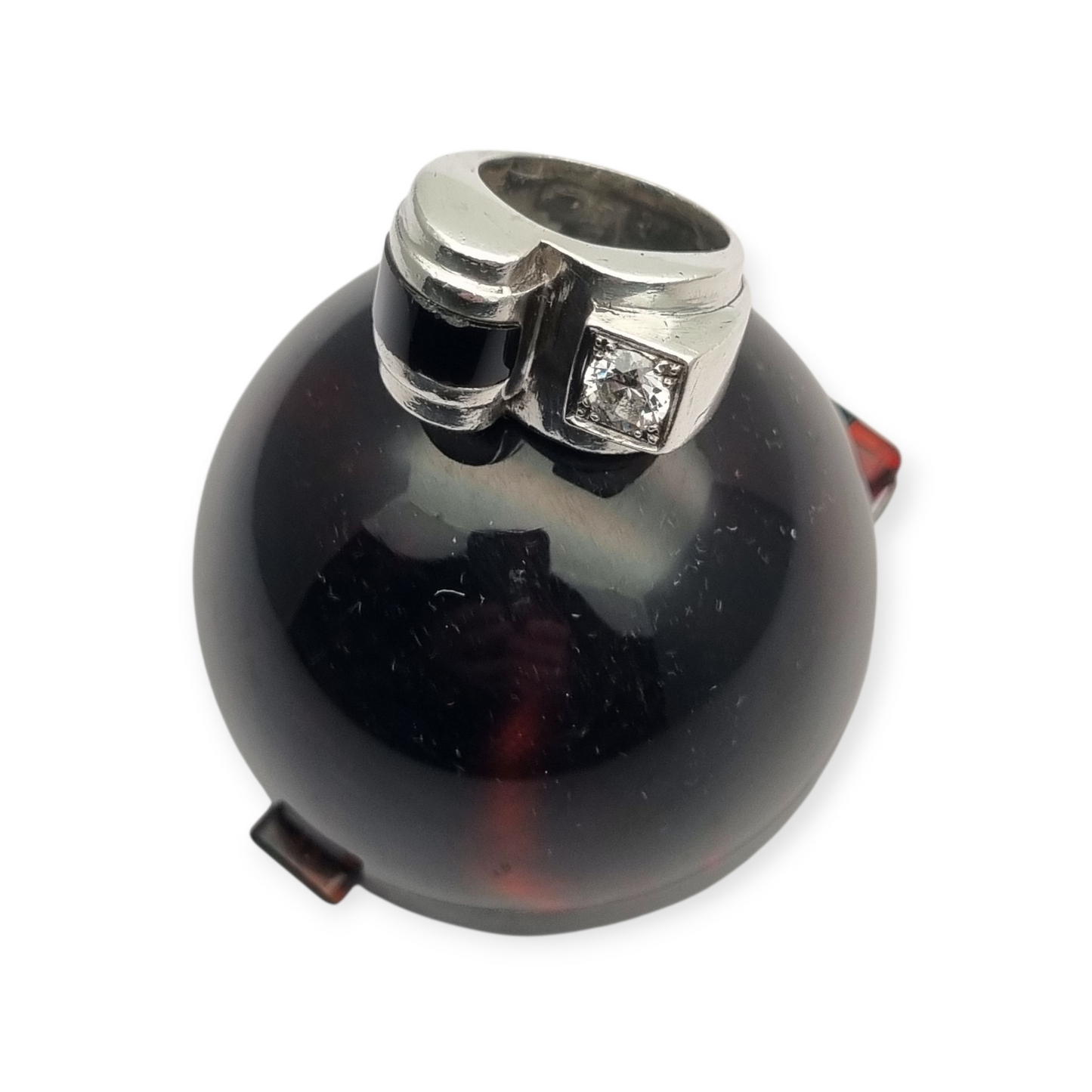 French Art Deco ring in 800 Silver with onyx and crystal circa 1930