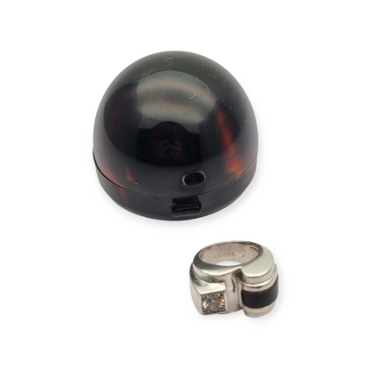 French Art Deco ring in 800 Silver with onyx and crystal circa 1930