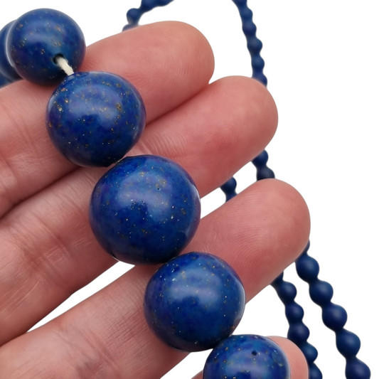 Vintage blue graduated bead lapis lazuli necklace