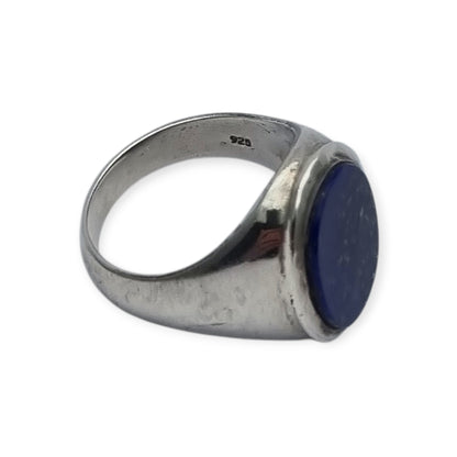 Vintage 925 silver ring with oval blue lapis lazuli, circa 1990