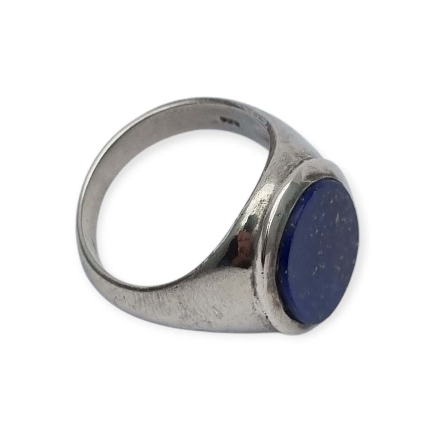 Vintage 925 silver ring with oval blue lapis lazuli, circa 1990
