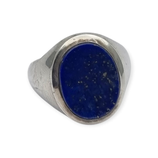 Anillo vintage de plata 925 con lapislázuli azul ovalado, circa 1990