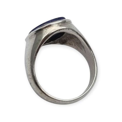 Vintage 925 silver ring with oval blue lapis lazuli, circa 1990
