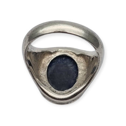 Vintage 925 silver ring with oval blue lapis lazuli, circa 1990