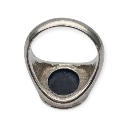 Vintage 925 silver ring with oval blue lapis lazuli, circa 1990