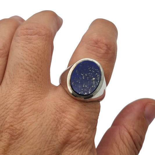 Anillo vintage de plata 925 con lapislázuli azul ovalado, circa 1990